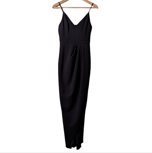 BHLDN Lyra V Neck Faux Wrap Crepe Midi Dress Navy Blue Stretch Wedding Party - Picture 2 of 12